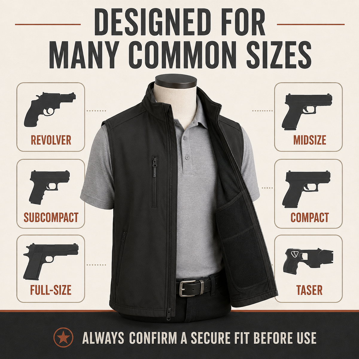 Men’s Everyday Concealment Vest – Dual-Side Built-In Holster & Inner Storage