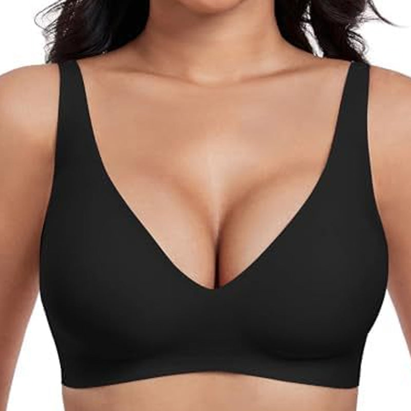 Womens Comfortable Wireless Bralettes Seamless Deep V Everyday Bra