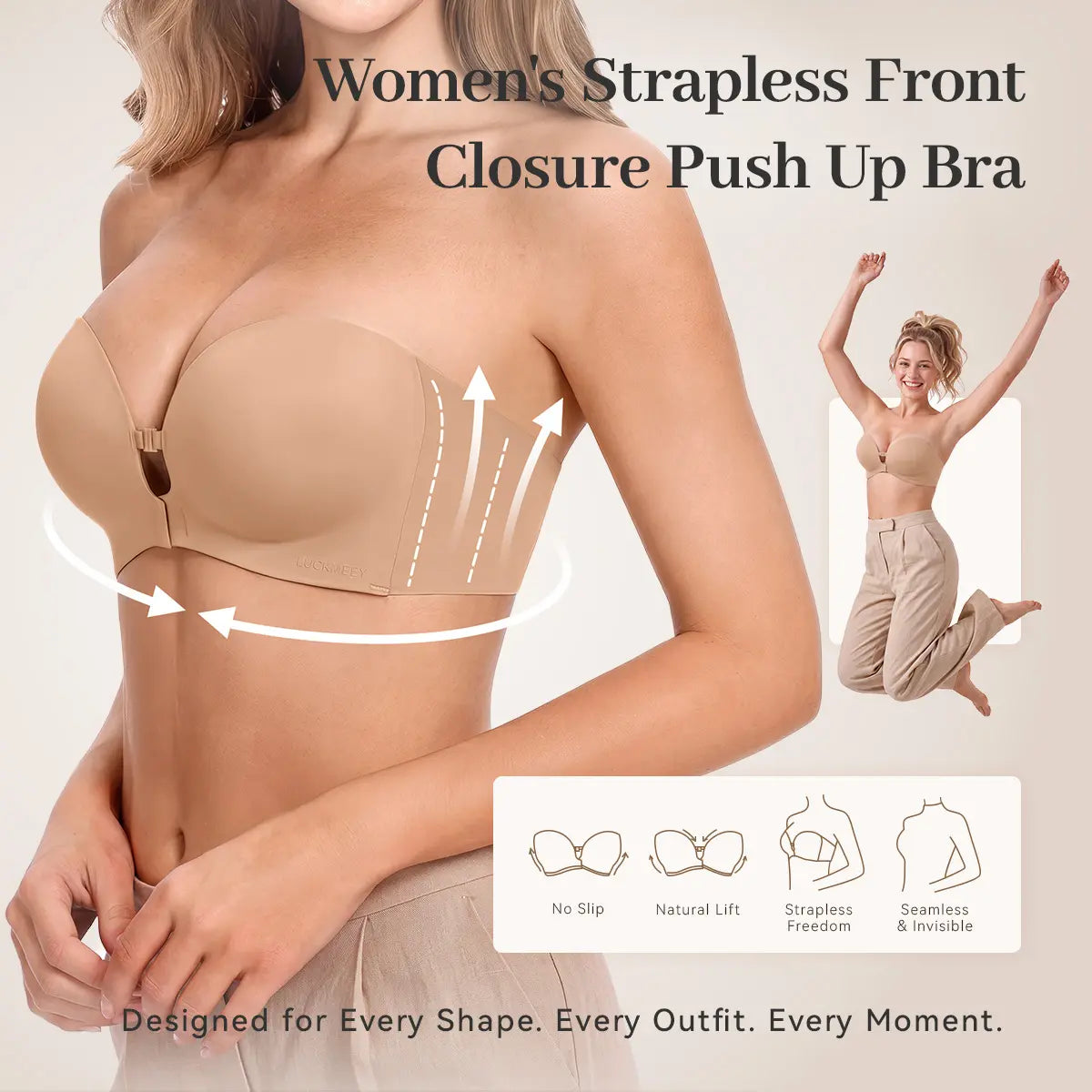 🤍Women’s Seamless Front Closure Strapless Bra