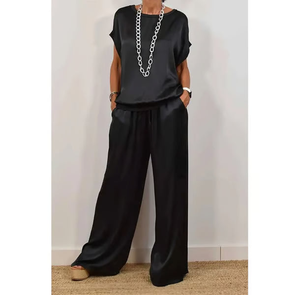 Women's Elegant Top & Wide-Leg Pant Set