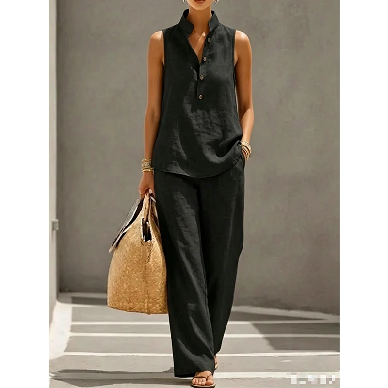 Women's Sleeveless Top and Wide-Leg Pants Set