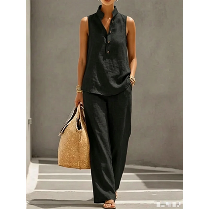 Women's Sleeveless Top and Wide-Leg Pants Set