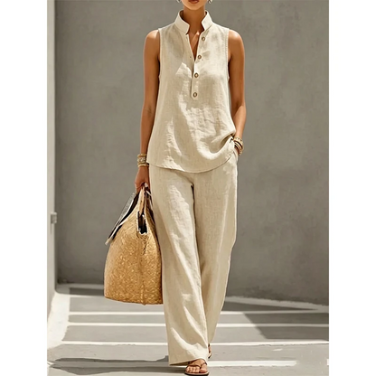Women's Sleeveless Top and Wide-Leg Pants Set