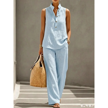 Women's Sleeveless Top and Wide-Leg Pants Set
