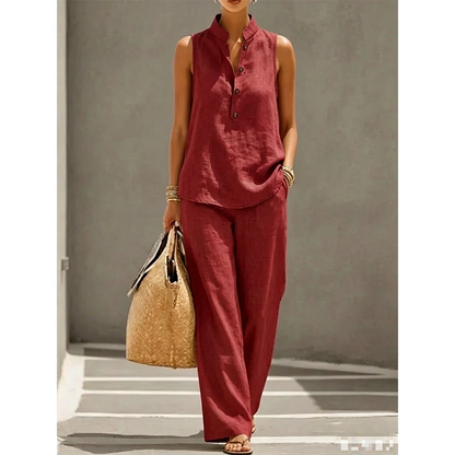 Women's Sleeveless Top and Wide-Leg Pants Set