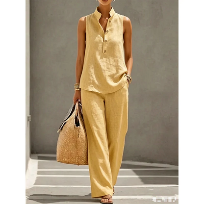 Women's Sleeveless Top and Wide-Leg Pants Set