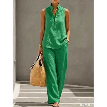 Women's Sleeveless Top and Wide-Leg Pants Set