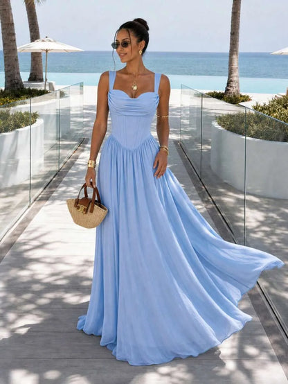 Women's Light Blue Long Summer Vacation Dress