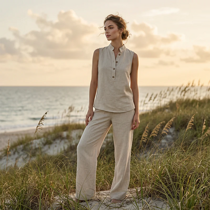 Women's Sleeveless Top and Wide-Leg Pants Set