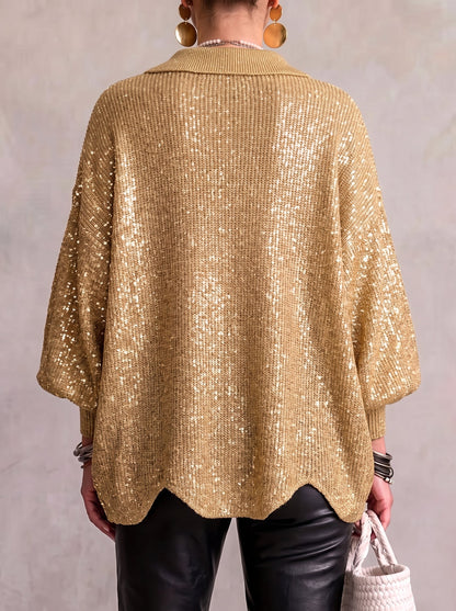 Oversized Collared Knit Cardigan With Large Metal Buttons